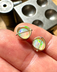opal stud earrings, 14k gold, ethereal earrings, one of a kind jewelry, hilary finck jewelry, captured collection, fine jewelry, unique jewelry
