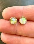 opal stud earrings, 14k gold, ethereal earrings, one of a kind jewelry, hilary finck jewelry, captured collection, fine jewelry, unique jewelry