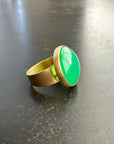 chrysoprase ring, 18k gold ring, fine jewelry, spin ring, size 8, unique jewelry, one of a kind jewelry, green luminous stone, 18 carat chrysoprase