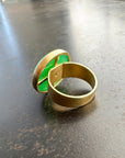 chrysoprase ring, 18k gold ring, fine jewelry, spin ring, size 8, unique jewelry, one of a kind jewelry, green luminous stone, 18 carat chrysoprase
