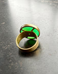 chrysoprase ring, 18k gold ring, fine jewelry, spin ring, size 8, unique jewelry, one of a kind jewelry, green luminous stone, 18 carat chrysoprase