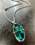 One of a Kind Chrysocolla Pendant Necklace in Sterling Silver & 14k Gold