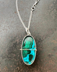 One of a Kind Chrysocolla Pendant Necklace in Sterling Silver & 14k Gold