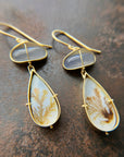 dendritic agate, chalcedony, earrings, drop earrings, 18k gold earrings, one of a kind, fine jewelry
