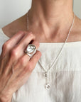 Captured Enhydro Quartz Parabola Ring