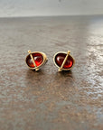 garnet stud earrings, 14k gold stud earrings, hilary finck jewelry, fine jewelry, handmade jewelry, captured collection, gold jewelry.