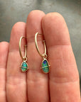 Golden Hoops with Blue & Green Boulder Opals | Captured ® in 14k gold