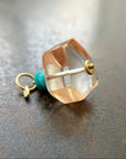 iron quartz geometric bead with turquoise bead pendant in 18k gold