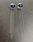 silver lapis lazuli earrings with silver chains dangling