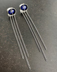 silver lapis lazuli earrings with silver chains dangling