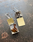 dendritic agate, 18k gold silver bimetal, earrings, hilary finck jewelry, one of a kind
