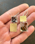 dendritic agate, 18k gold silver bimetal, earrings, hilary finck jewelry, one of a kind