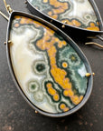 Teardrop Ocean Jasper Statement Earrings Captured® in Oxidized Silver & 18k Gold