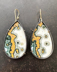 Teardrop Ocean Jasper Statement Earrings Captured® in Oxidized Silver & 18k Gold