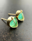 peruvian blue opal round studs in 18k gold
