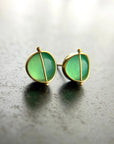 peruvian blue opal round studs in 18k gold