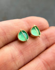 peruvian blue opal round studs in 18k gold