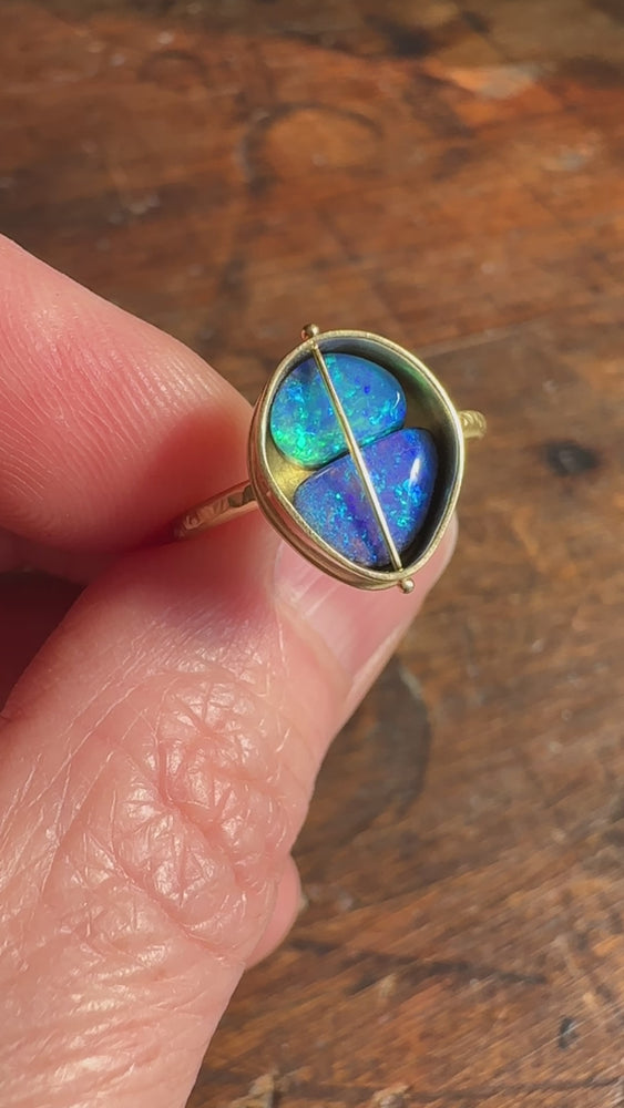 
                
                    Load and play video in Gallery viewer, Captured Boulder Opal Duo Ring
                
            