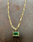 green radiant cut tourmaline pendant in 18k gold