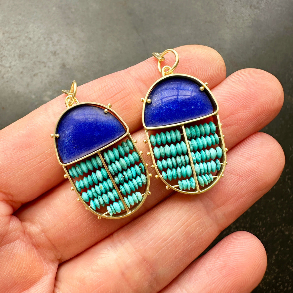 Scarabée égyptien En Lapis-lazuli, Turquoise Et Corail - Œil D'Horus - Neuf Avec étiquettes - Artisanat Main