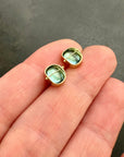 blue topaz stud earrings in 18k gold setting