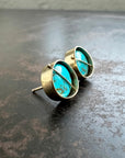 captured turquoise stud earrings, one of a kind, hilary finck jewelry, 14k gold, fine jewelry