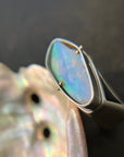 blue wood opal and silver architectural ring