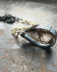 Silver Rutile Quartz Teardrop Pendant with Removable Long Chain