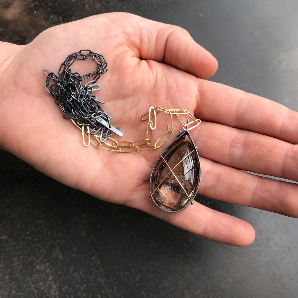 Silver Rutile Quartz Teardrop Pendant with Removable Long Chain ...