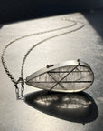 Captured Black Tourmaline in Quartz Teardrop Pendant on Long Chain