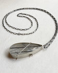 Captured Black Tourmaline in Quartz Teardrop Pendant on Long Chain