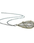 Captured Black Tourmaline in Quartz Teardrop Pendant on Long Chain