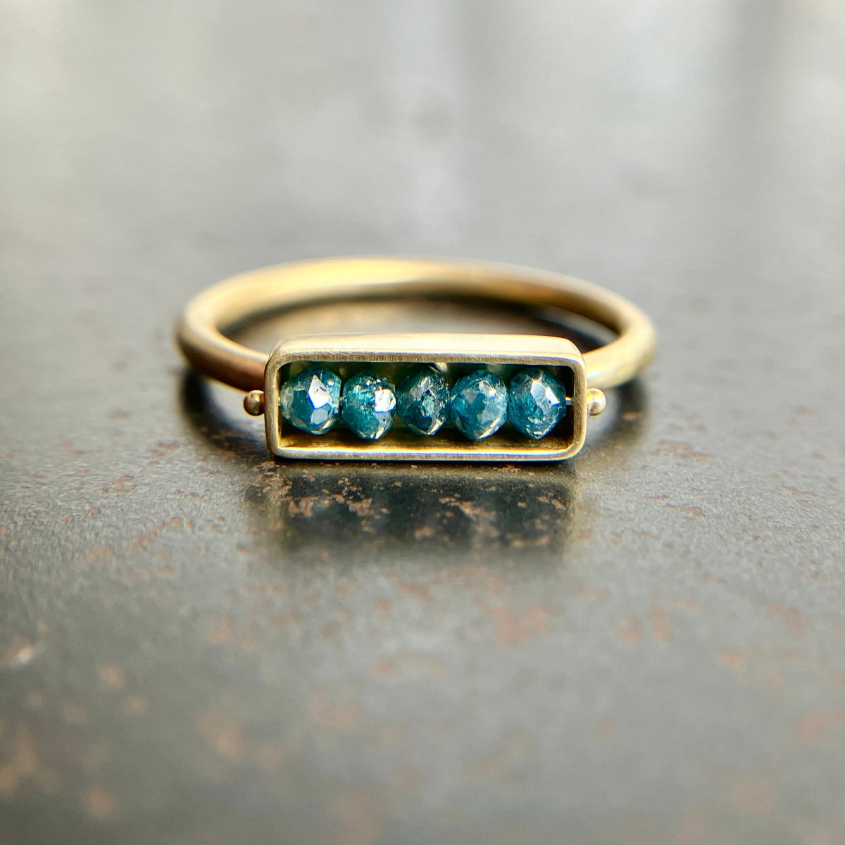 blue diamond bead ring in 18k gold
