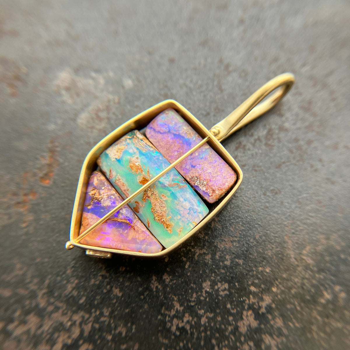 wood opal pendant in 18k gold
