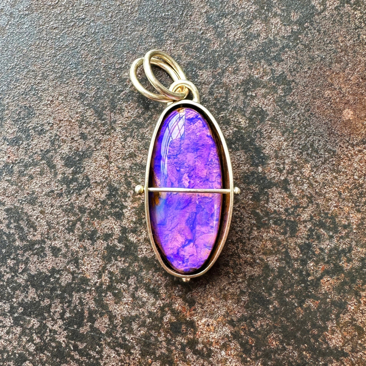purple wood opal pendant in 18k gold