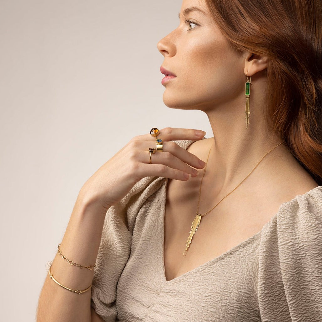 Captured Green Tourmaline and Fringe Deco Earrings