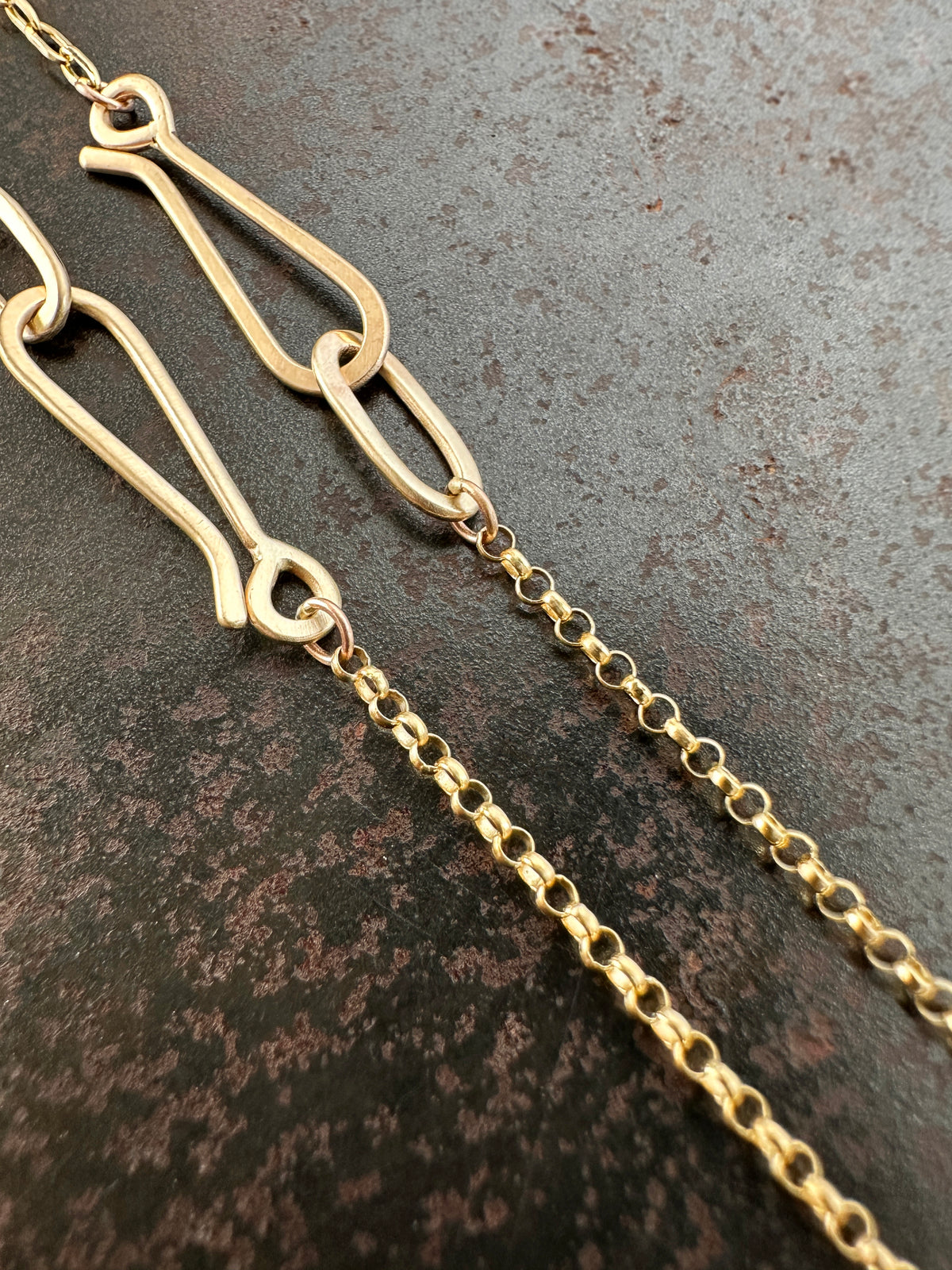 14k gold chain with hand formed hooks