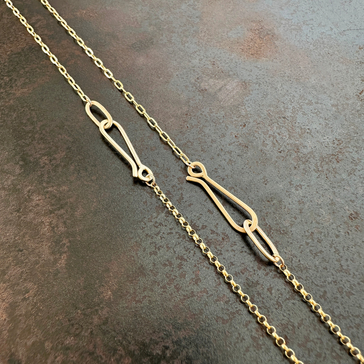 14k gold chain with hand formed hooks