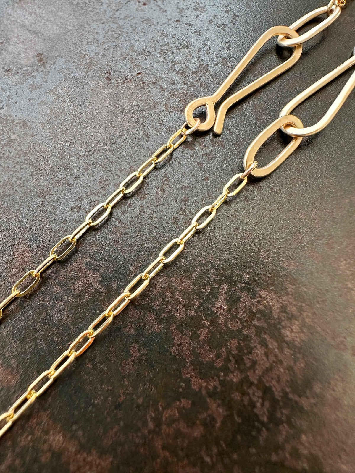 14k gold chain with hand formed hooks