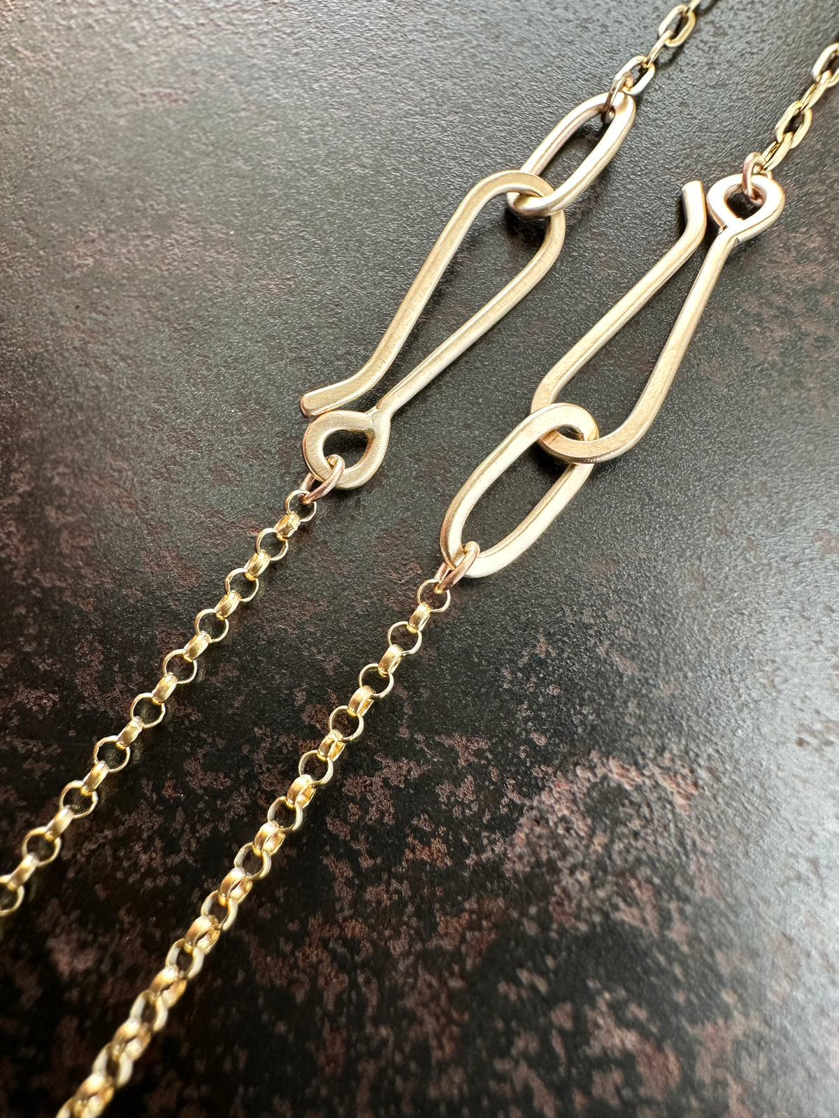 14k gold chain with hand formed hooks