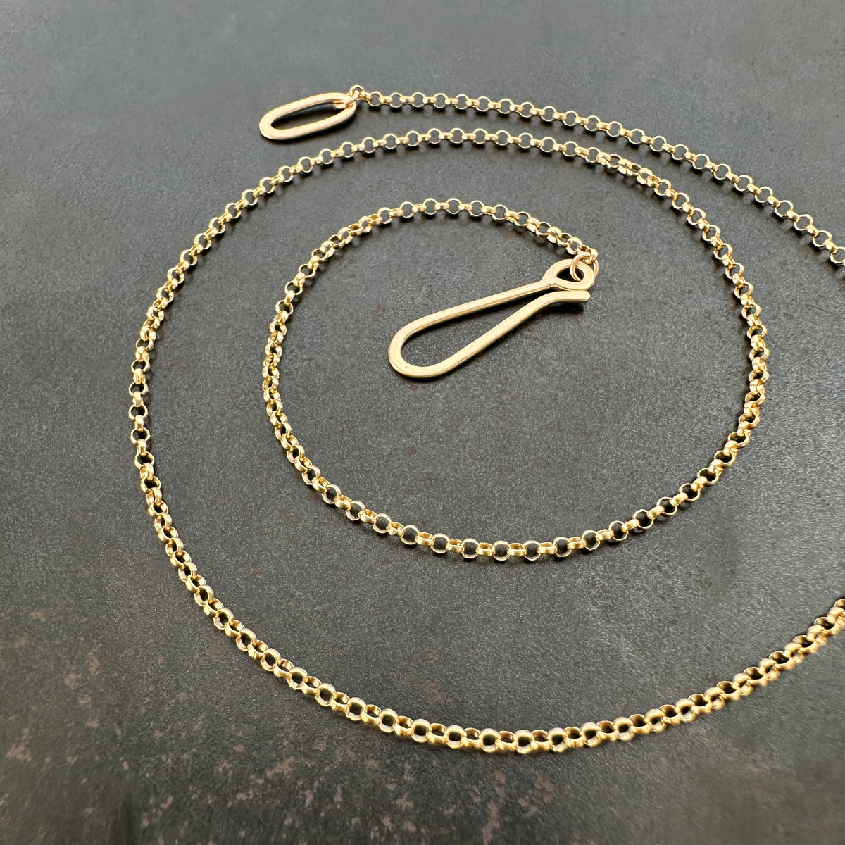 14k gold chain with hand formed hooks
