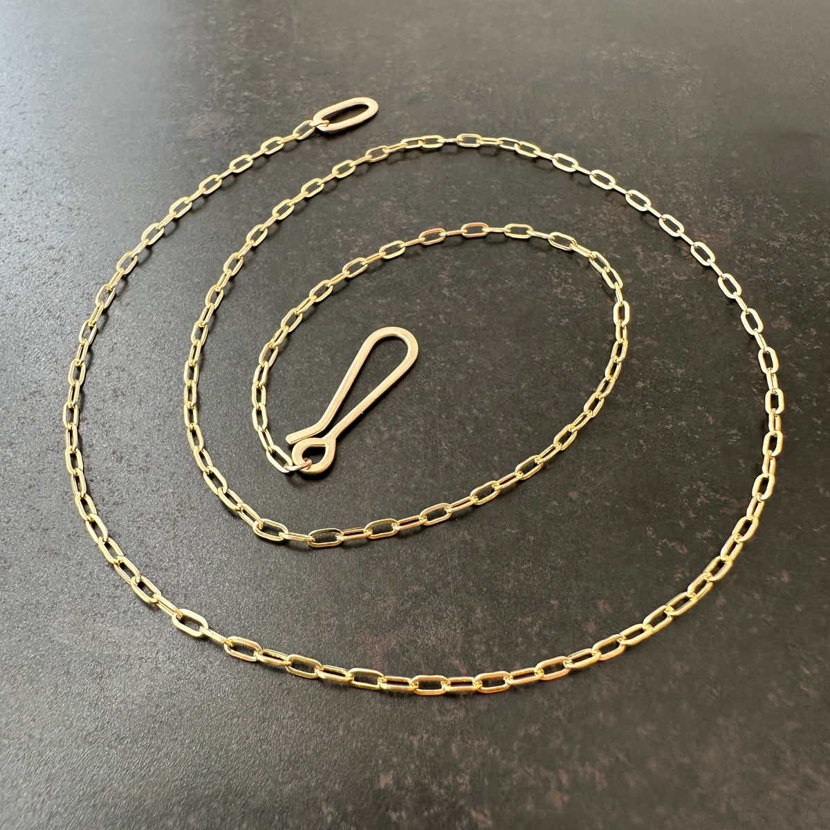 14k gold chain with hand formed hooks