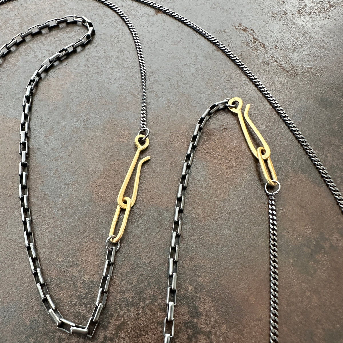 18k gold and oxidized silver chain