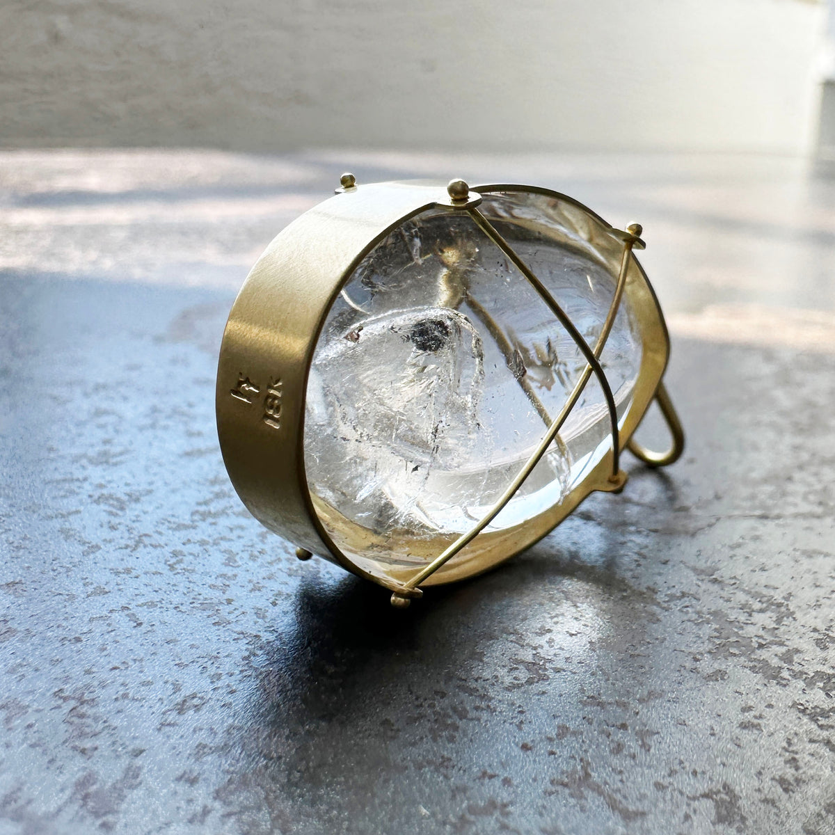 enhydro quartz, 18k gold pendant, one of a kind jewelry, fine jewelry, hilary finck jewelry, captured collection, handmade jewelry, unique jewelry.