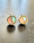opal stud earrings, 14k gold, ethereal earrings, one of a kind jewelry, hilary finck jewelry, captured collection, fine jewelry, unique jewelry