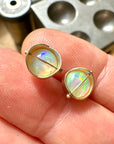 opal stud earrings, 14k gold, ethereal earrings, one of a kind jewelry, hilary finck jewelry, captured collection, fine jewelry, unique jewelry