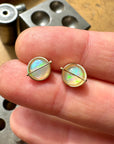 opal stud earrings, 14k gold, ethereal earrings, one of a kind jewelry, hilary finck jewelry, captured collection, fine jewelry, unique jewelry