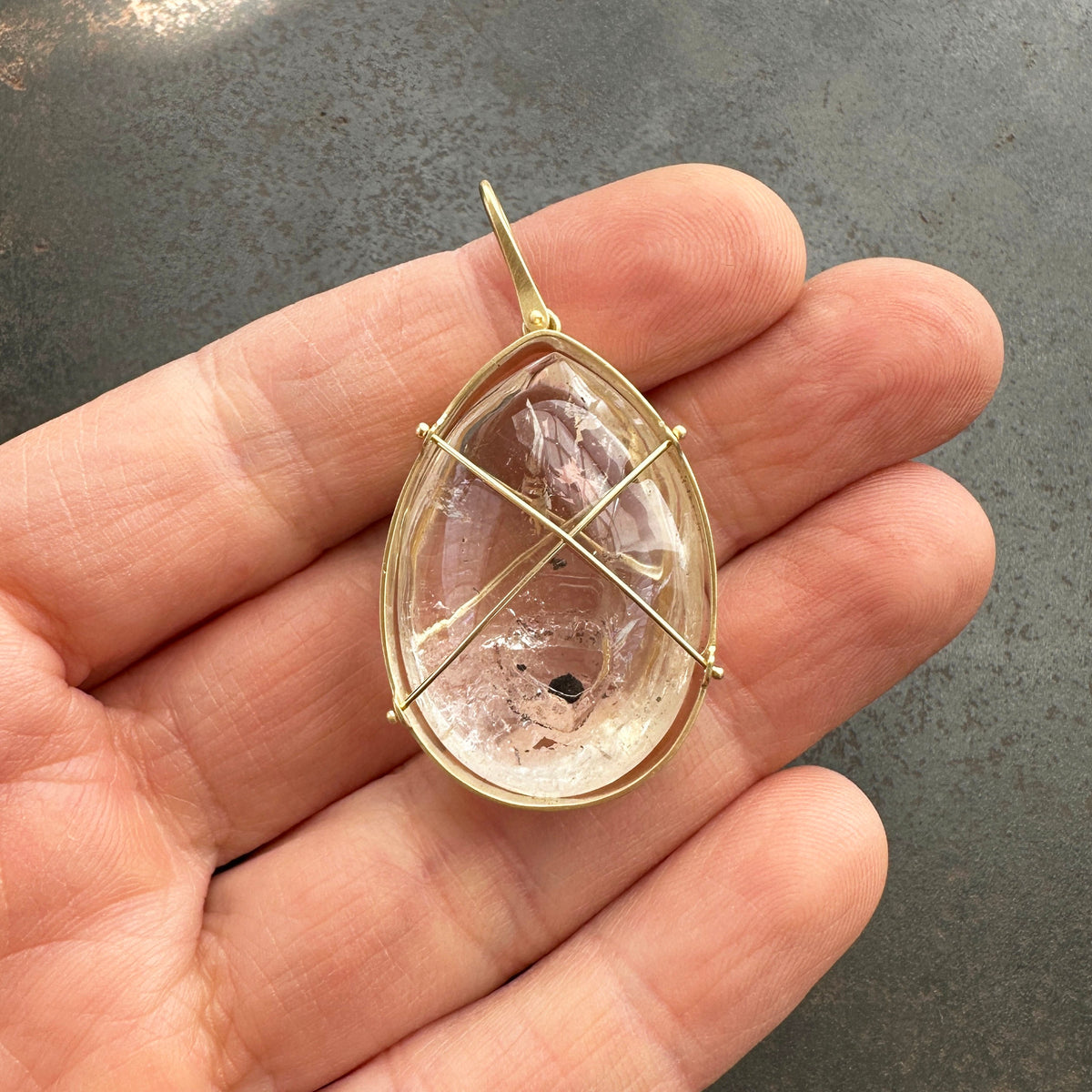 enhydro quartz, 18k gold pendant, one of a kind jewelry, fine jewelry, hilary finck jewelry, captured collection, handmade jewelry, unique jewelry.