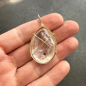 Captured Enhydro Quartz Teardrop Pendant