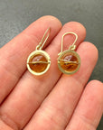 citrine, orb earrings, yellow, golden earrings, 18k gold, drop earrings, orb